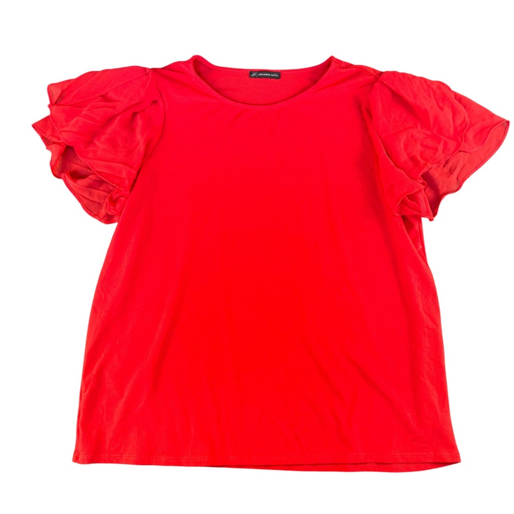 Adrianna Papell Red Flutter Sleeve Knit Top Blouse AD1S301625 Mens XL